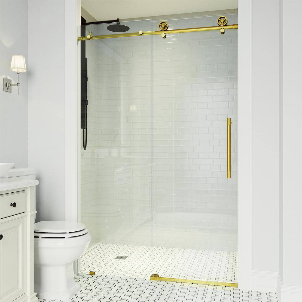 Cass 60" Frameless Sliding Shower Door with Matte Brushed Gold Finish