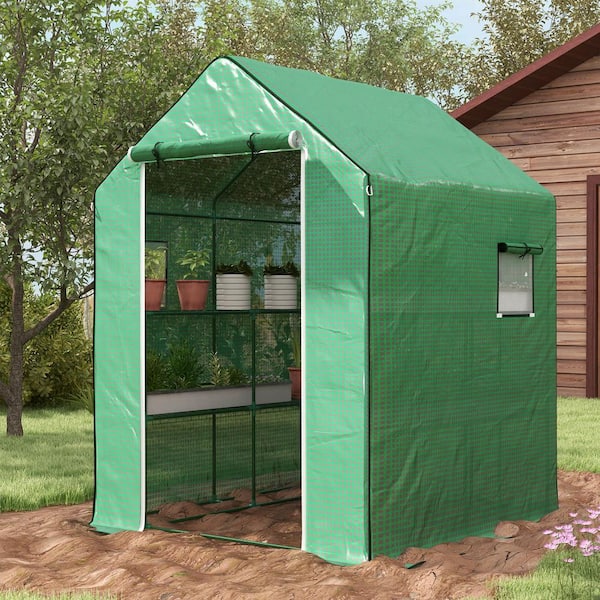 OutSunny 55 in. x 56.25 in. x 74.75 in. Steel, PE Green Greenhouse