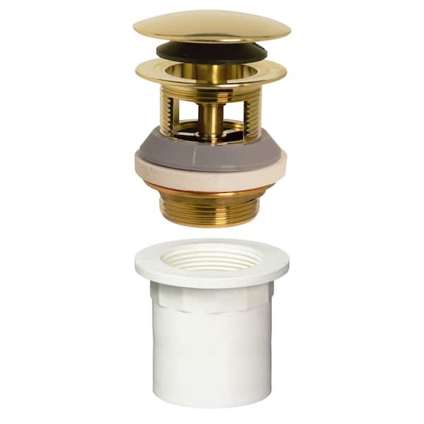 Westbrass Integrated Overflow Drain 1-1/2 in. NPSM Coarse Thread Tip-Toe Mechanism with PVC Adapter in Polished Brass