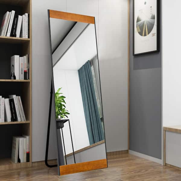 Dovelina Oversized Natural Wood Hooks Modern Classic Mirror (64 in. H X 21 in. W)