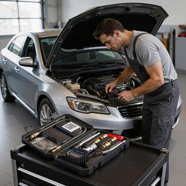 Engine Cylinder Compression Tester Kit with Pressure Gauge (10-200 PSI), Includes 4 Adapters and Metal Tubes for Cars