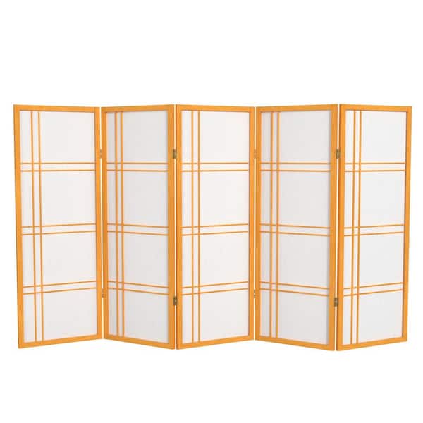 RED LANTERN 4 ft. Short Double Cross Shoji Screen - Honey - 5 Panels