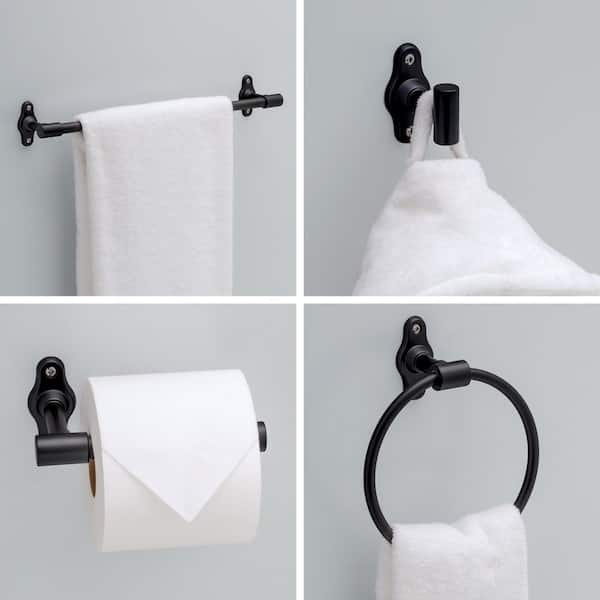 Calloway 4-Piece Bath Hardware Set 18 to 24 in. Towel Bar, Toilet Paper Holder, Towel Ring, Towel Hook in Matte Black