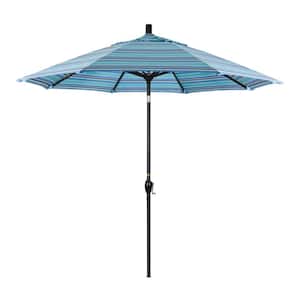 9 ft. Stone Black Aluminum Market Patio Umbrella with Push Tilt Crank Lift in Dolce Oasis Sunbrella