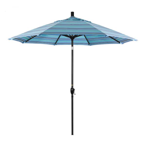 California Umbrella 9 ft. Stone Black Aluminum Market Patio Umbrella with Push Tilt Crank Lift in Dolce Oasis Sunbrella