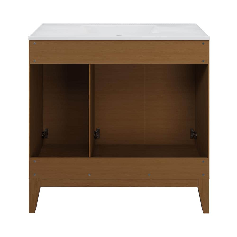 Cascade 36" Brown Oak Freestanding Bathroom Vanity with White Top