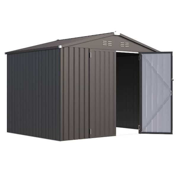 6 ft. W x 8 ft. D Arched Gray Metal Outdoor Storage Shed with Double Door for Garden, Backyard (48 sq. ft. )