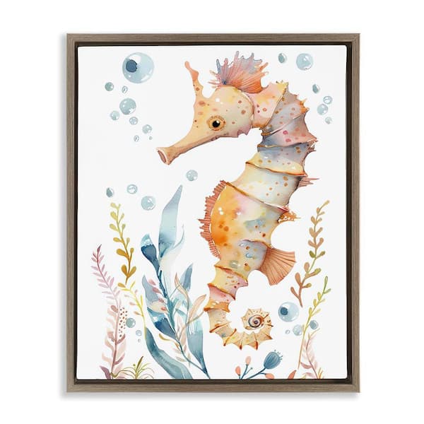Stupell Industries Soft Seahorse Underwater by Franklyn Gregory Brown Floater Frame Animal Graphic Art Print 21 in. x 17 in.