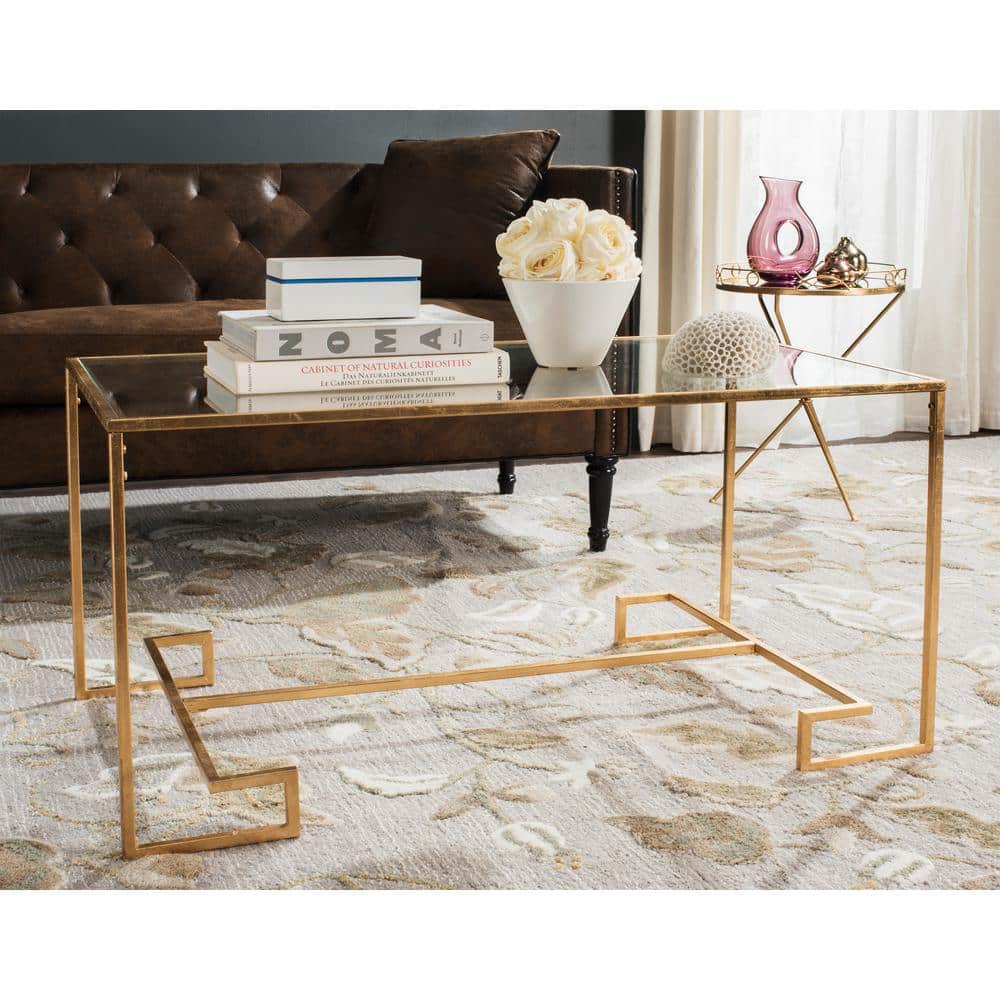 Gold Rectangular Metal and Glass Transitional Coffee Table
