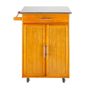 Yellow Kitchen Cart Storage Rack with Stainless Steel Table Top