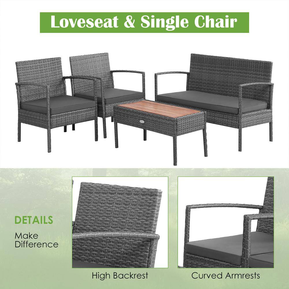 Gray Acacia Wood and Steel 8-Piece Patio Set with Cushions