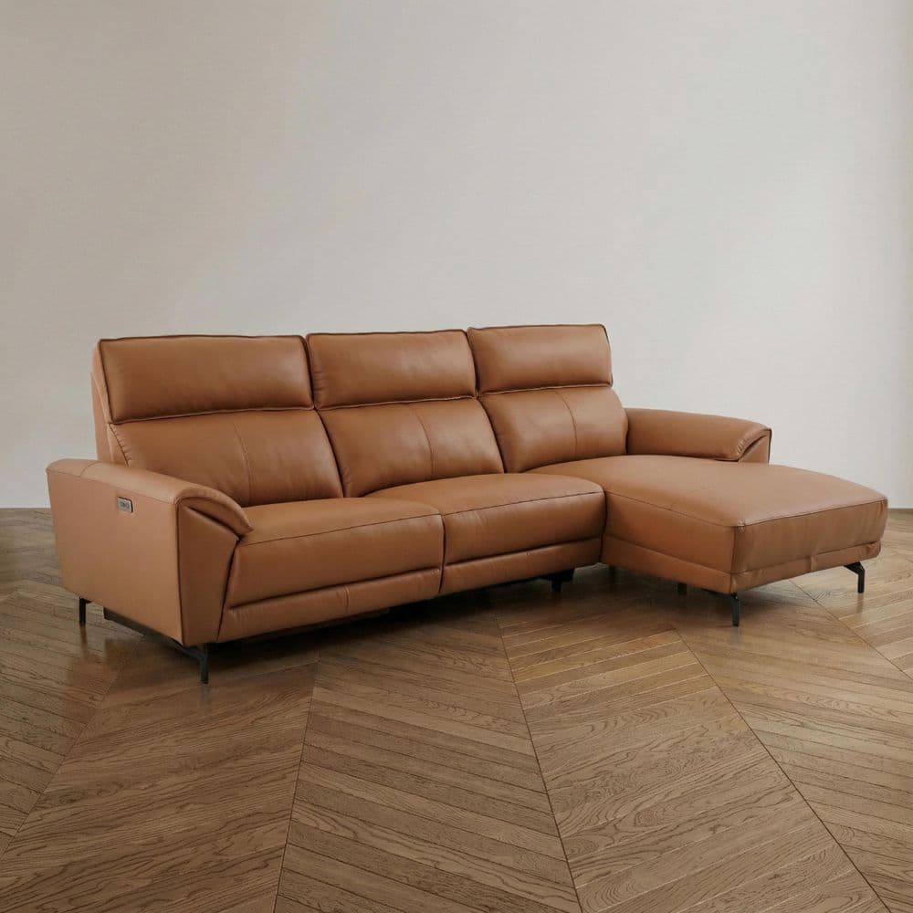 Softed Furniture of America Softed 112.5 in. Slope Arm Leather L-Shaped Power ...