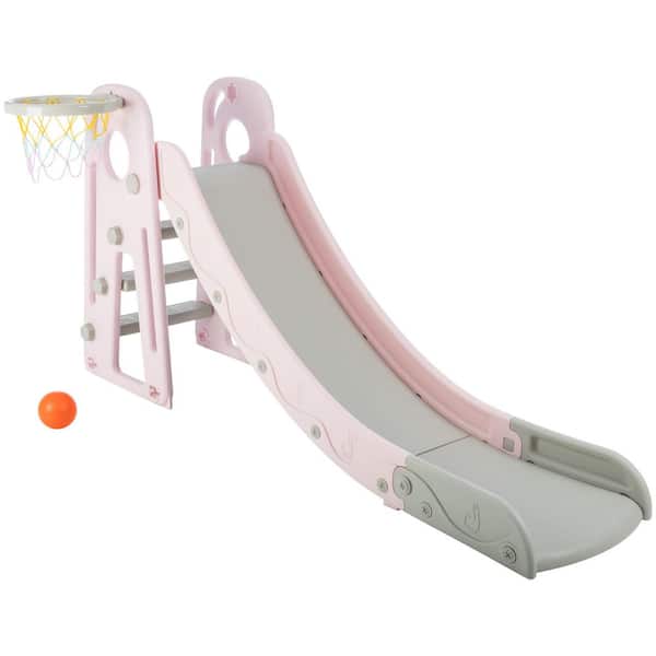 Toddler Slide with Basketball Hoop, Pink