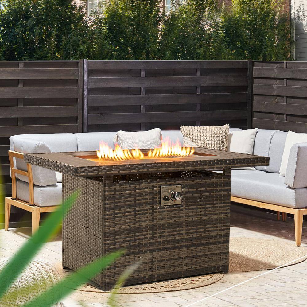 Sizzim sizzim 44.5 in. x 27 in. SA Propane Outdoor Fire Pit Table  Rectangular for Outside Patio Deck, 50,000 BTU, Gray Wicker G25005GR - The  Home Depot