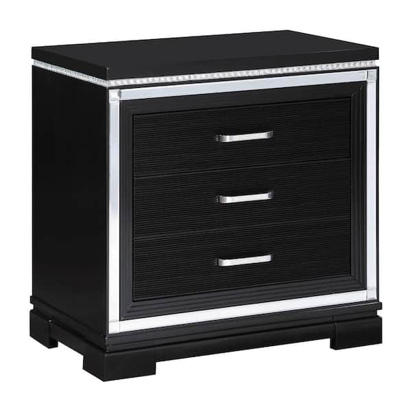 Benjara 28.25 in. 2-Drawer Black Wooden Nightstand