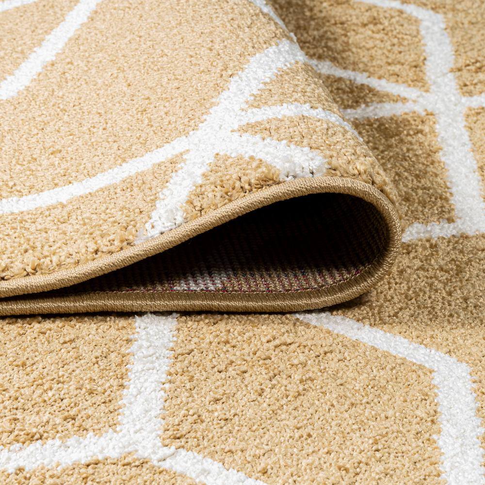 Gold and White Geometric Flat Woven Reversible Rug