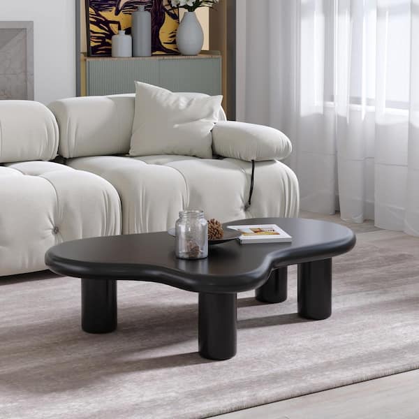 47.2 in. Black Wood Tod Irregular Cloud Shape Coffee Table