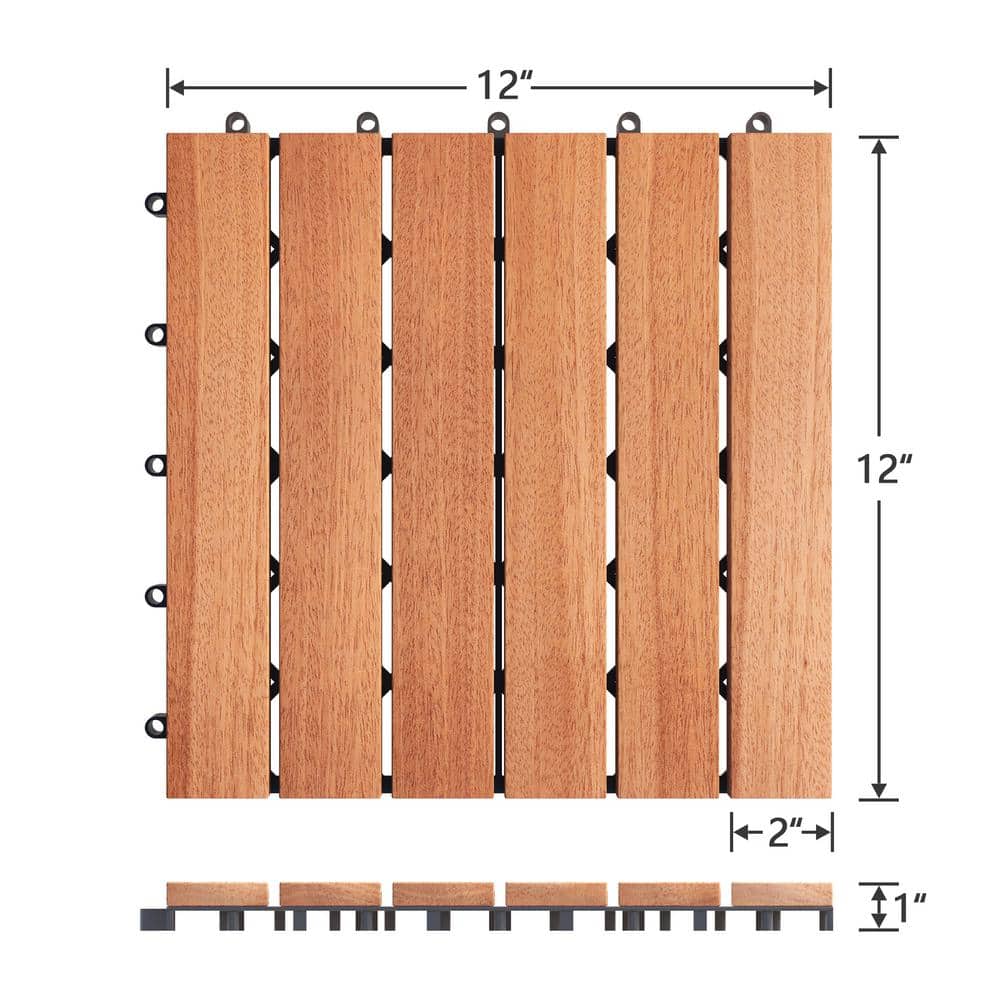 Natural Acacia Wood Interlocking Deck Tiles with Water Protection, 27 Pack