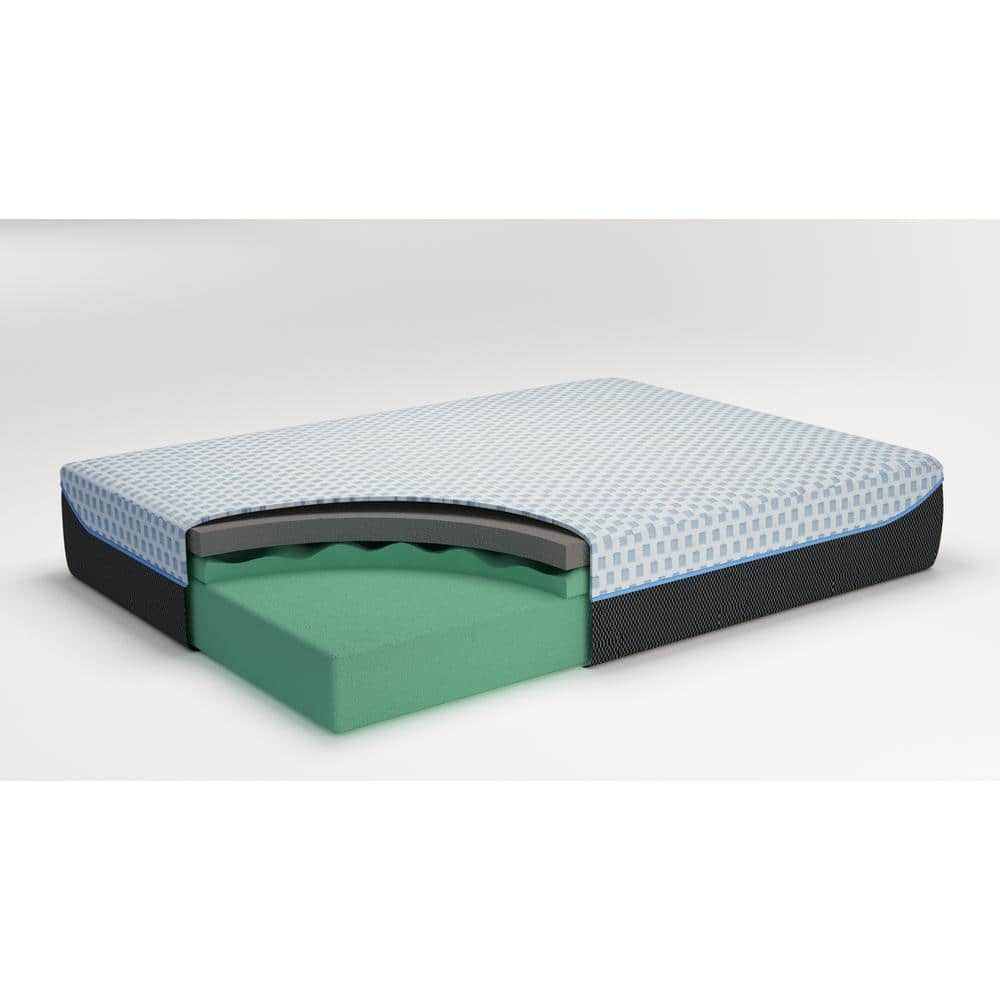 14-Inch Blue and White Queen Adjustable Memory Foam Mattress