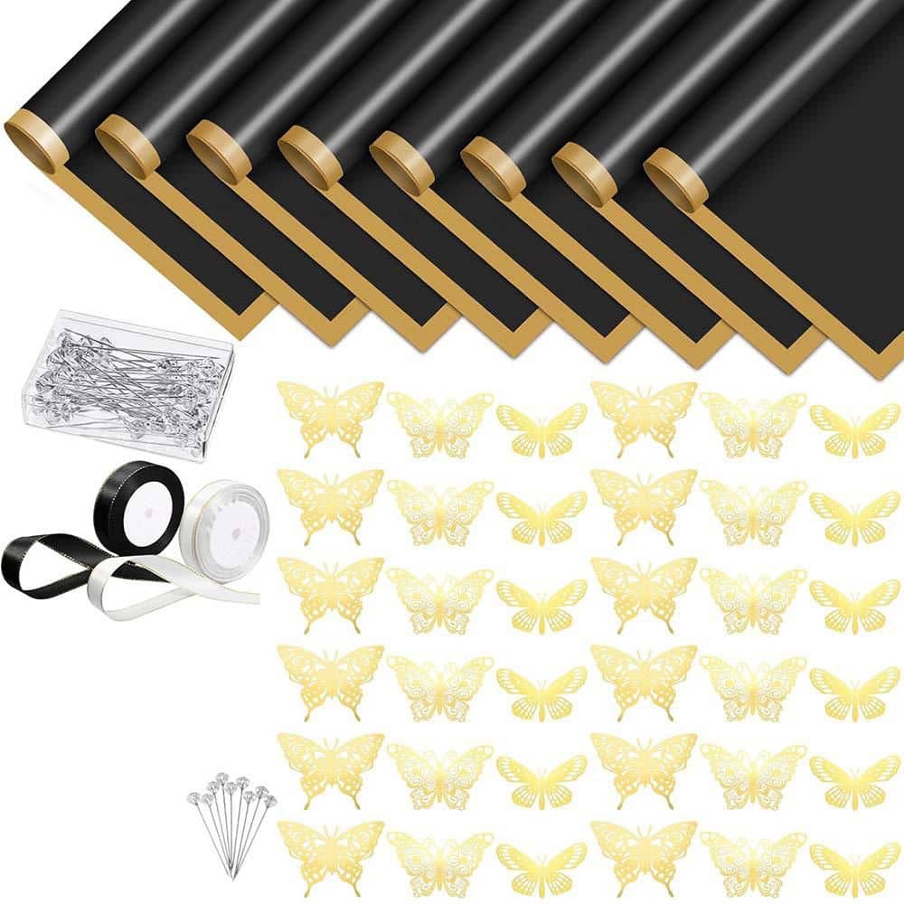 1.39 lb. 11.97 x 11.42 x 1.26 in. Waterproof Floral Bouquet Wrapping Paper Kit with Gold Butterfly, Ribbon price history on PriceWatchPro