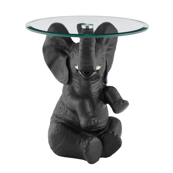 Powell Company Ehren Elephant 20 in. Dark Gray Round Glass Top End Table