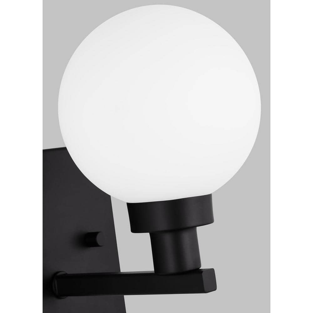 Clybourn Midnight Black Industrial Wall Sconce with Milk Glass