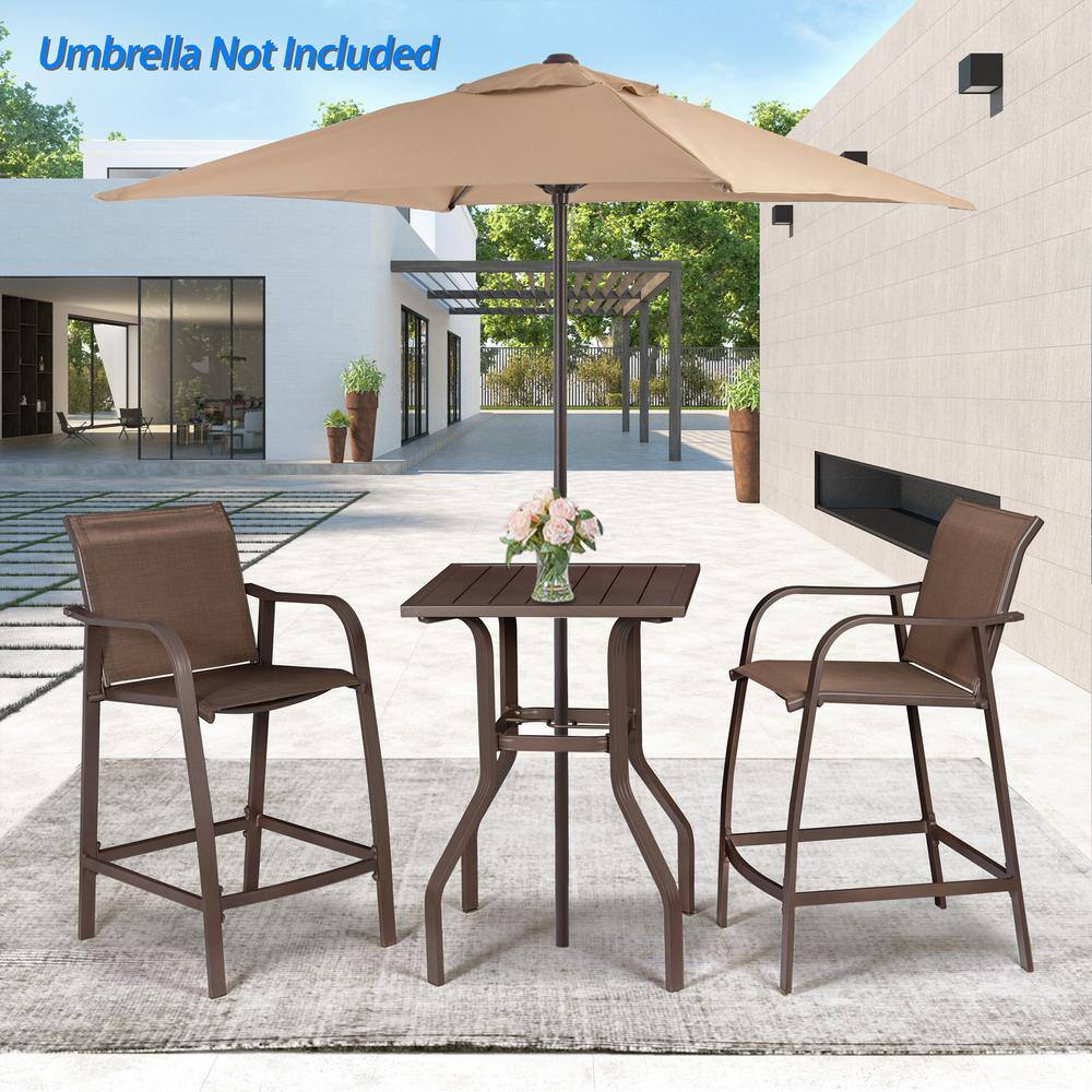 Brown Metal 3-Piece Square Outdoor Bar Height Dining Set