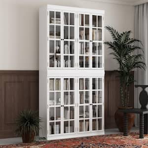 47.4 in. Tall White Wood 8-Shelf Standard Bookcase Bookshelf Display Cabinet With Tempered Glass Doors (1 Pack)