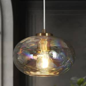 Chrysaorican 1-Light Plating Brass Globe Pendant Light with Iridescent Glass Shade and No Bulb Included
