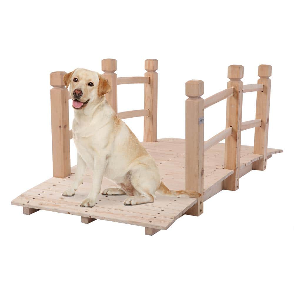 5 ft. Garden Bridge Classic Wooden Arch with Safety Rails Natural Footbridge price history on PriceWatchPro