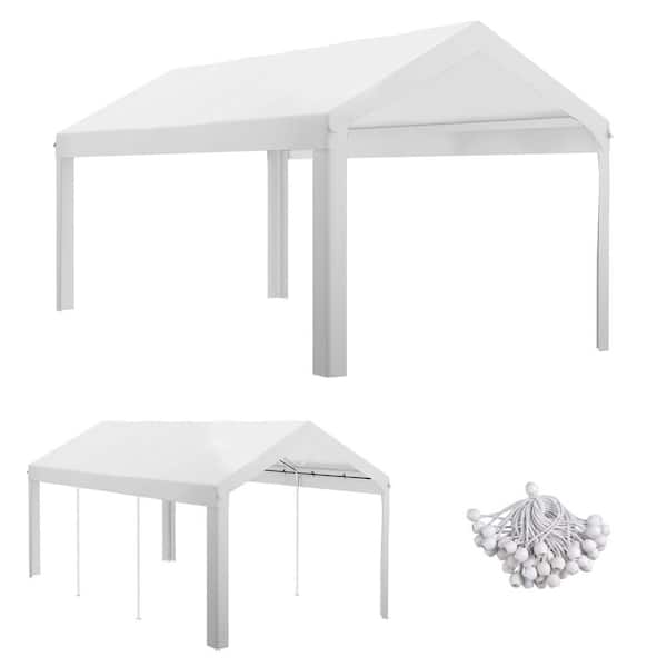 Outsunny 10 ft. x 20 ft. PE White Carport Replacement Top with Ball Bungee Cords