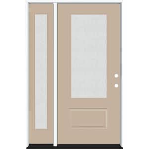 Legacy 51 in. x 80 in. 3/4 Lite Rain Glass LHIS Primed Sandstone Finish Fiberglass Prehung Front Door with 12 in. SL
