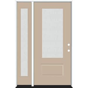 Legacy 53 in. W. x 80 in. 3/4 Lite Rain Glass LHIS Primed Sandstone Finish Fiberglass Prehung Front Door with 14 in. SL