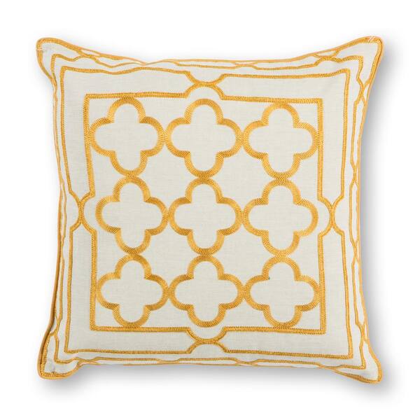 Kas Rugs Fresh & Cool Gold Geometric Hypoallergenic Polyester 18 in. x 18 in. Throw Pillow