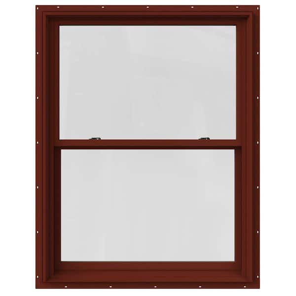 JELD-WEN 37.375 in. x 48 in. W-2500 Series Red Painted Clad Wood Double Hung Window w/ Natural Interior and Screen