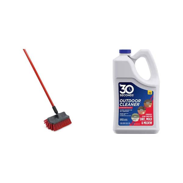 60 in. High Power Dual Surface Floor Scrub Brush with Steel Handle and 1 Gal. Outdoor Cleaner Concentrate Combo