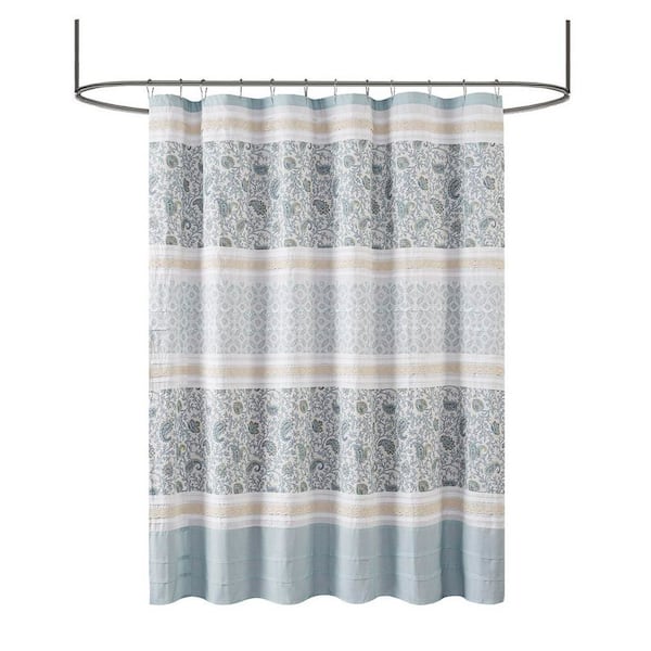 Aqua 72 in. W x 72 in. L Cotton Shower Curtain, Country Cottage Style, Multi Pattern Design, Machine Washable.