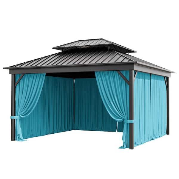 12 ft. x 12 ft. Universal Outdoor Privacy Curtains, Gazebo Replacement with Zipper Lake Blue (4-Side Curtain Only)