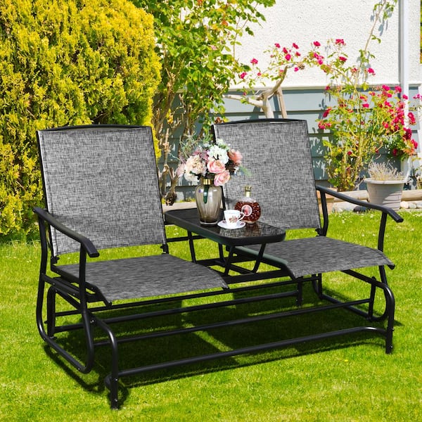 Costway 2 Person Black Metal Outdoor Double Glider Loveseat