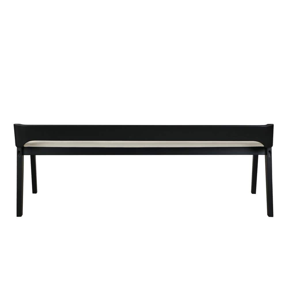 Rasmus 60" Black Rubberwood Dining Bench with Cream Faux Leather Seat