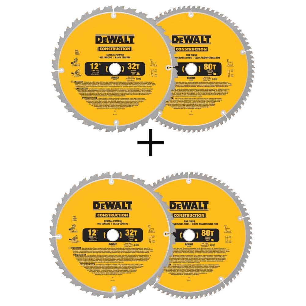 DEWALT 12 in. Miter Saw Blade 32Teeth and 80Teeth (2Pack) with Bonus 12 in. Miter Saw Blade