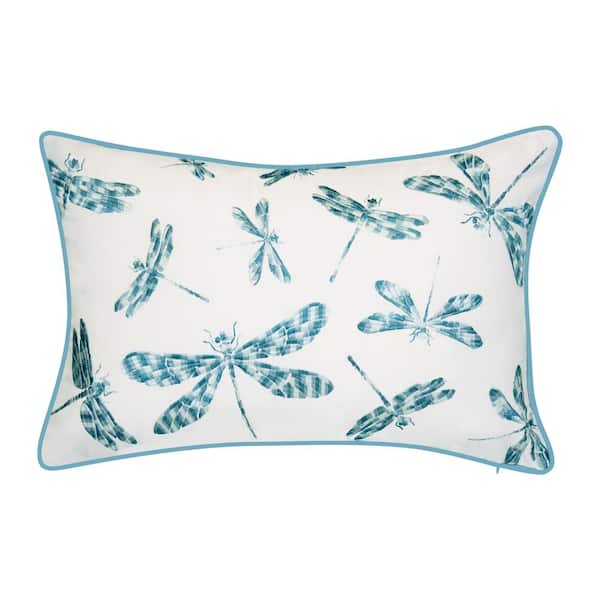 Indoor and Outdoor Embroidered Dragonflies 13 in. x 20 in. Decorative Pillow