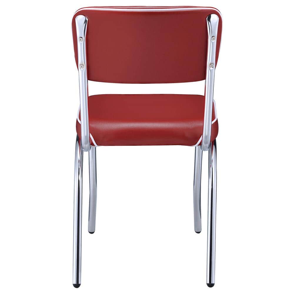 Retro Red Faux Leather Upholstered Side Chair with Chrome Metal Frame