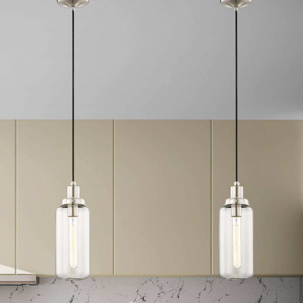 Elegant Brushed Nickel Mini Pendant with Hand-Blown Clear Glass