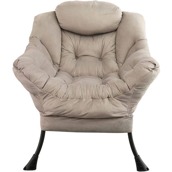 Amucolo Modern Gray Upholstered Lazy Reclining Armchair with Removable Metal Legs and Side Pocket