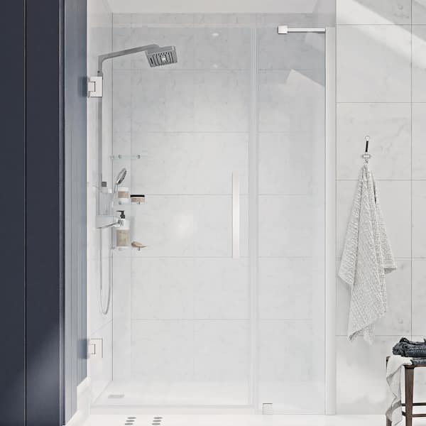 OVE Decors Tampa-Pro 45 1/8 in. W x 72 in. H Pivot Frameless Shower in Chrome with Shelves