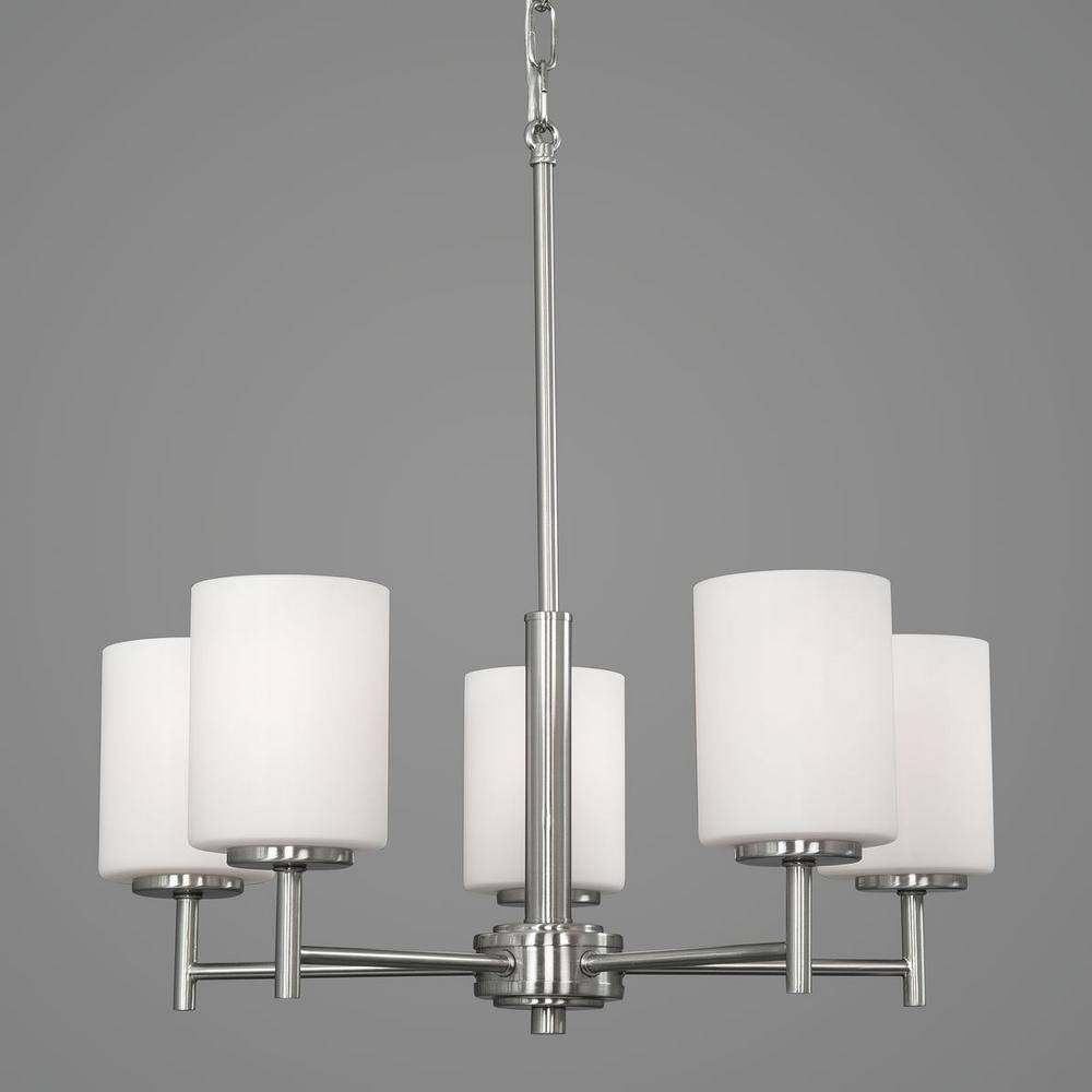 Replay 5-Light Brushed Nickel Chandelier with White Glass Shades