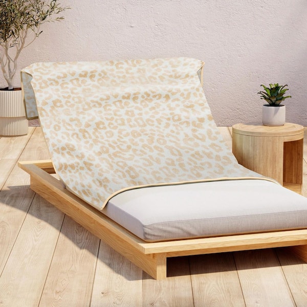 FRESHFOLDS Dark Tan / Ivory Leopard 100% Cotton Retro Oversized, 36 in. x 68 in. Beach and Pool Towels