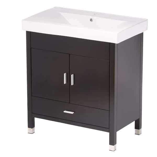 Odessa S 32 in. W Single Vanity in Black with Porcelain Vanity Top in White