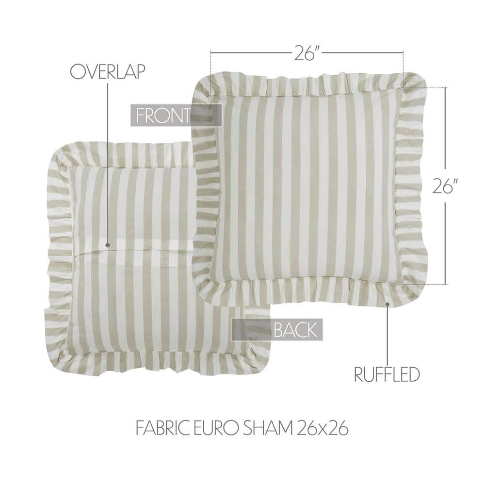 Tan and White Striped Cotton Euro Sham with Ruffles